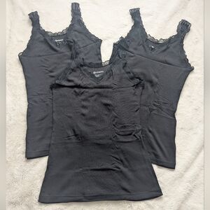Set Of 3 Black Lace Trim Camisole Tanks